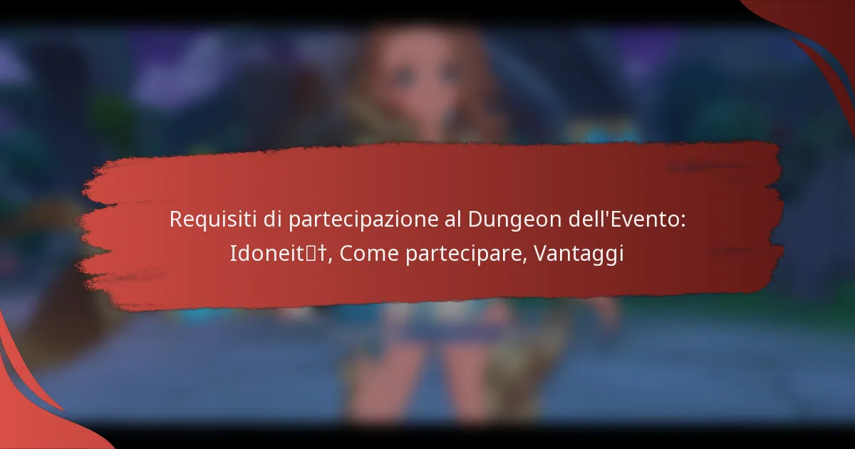 Requisiti di partecipazione al Dungeon dell’Evento: Idoneità, Come partecipare, Vantaggi